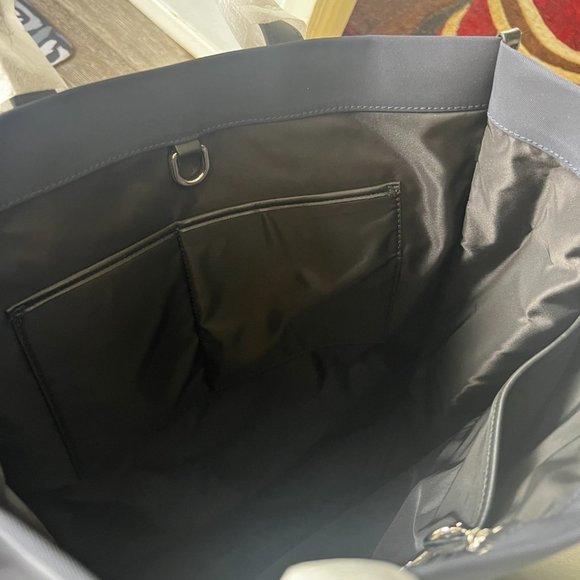 Giorgio Armani Men's Midnight Blue Nylon Shopping Bag with Black Leather Trim - Picture 3 of 4